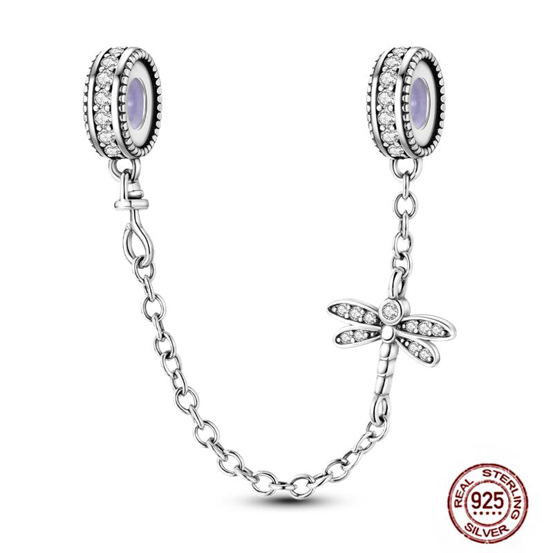 Round 925 Copper Clasp Pave Clip Charms Blue Star Moon Butterfly Slide Safety Chains Spacer Beads Fits Original Bracelet Zircon