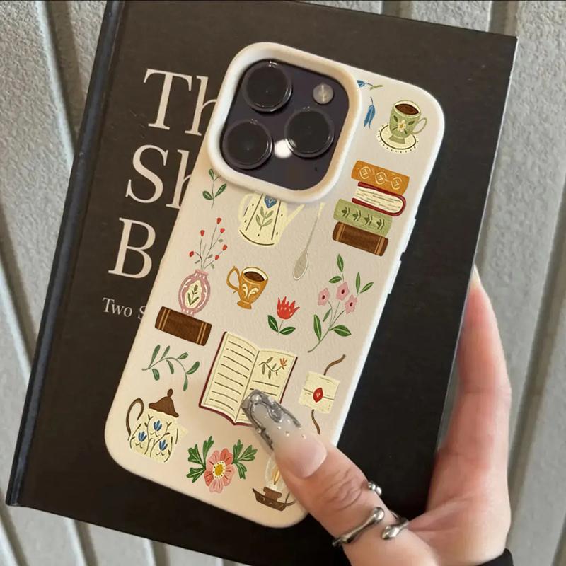 Ретро Чехол-Книга Цветок Чая Для iPhone 17Air 16 15 14 13 12 11 Pro Max Эстетичная Иллюстрация Арт Мягкий Силиконовый Ударопрочный Чехол