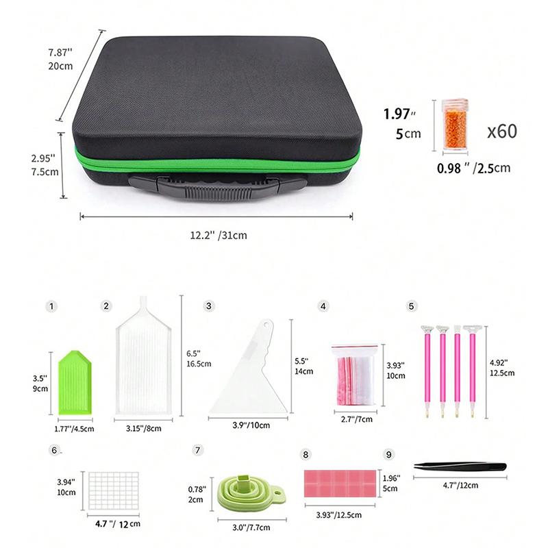 Контейнер для хранения алмазной живописи, 60-слотовое хранилище для бусин с 5D алмазными художественными аксессуарами и набором инструментов, ударопрочная банка для ювелирных изделий со стразами и бусинами