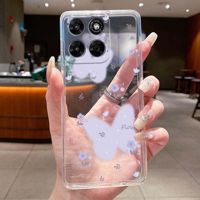 Phone Case For Motorola Moto G67 / Moto G77 Capa Coque Butterfly Bow Protective Casing Transparent Soft Silicone TPU Cover Funda