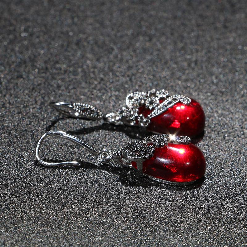 Cellacity Винтаж Серебро 925 Ювелирные Изделия Капли Воды В Форме Драгоценных Камней Серьги для Женщин Изумрудные Рубиновые Капли Для Ушей Темперамент Вечерние