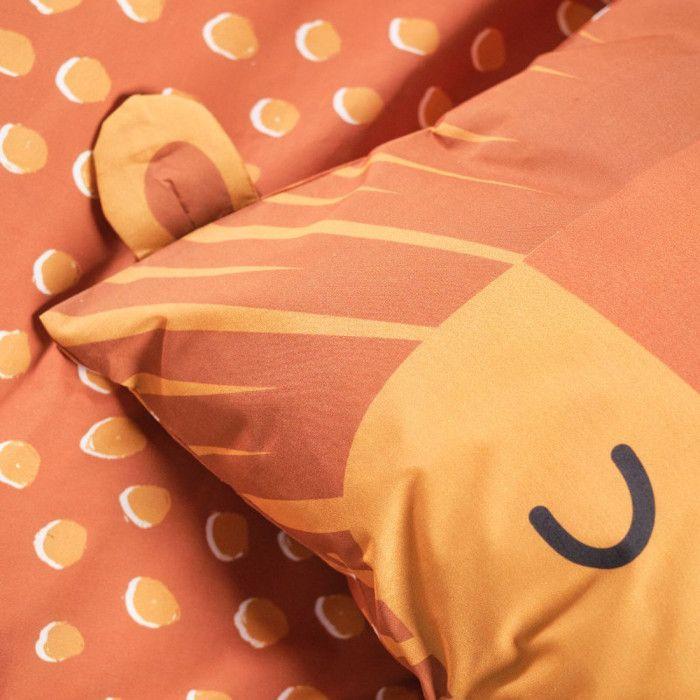 Parure de couette 140 x 200 "Funny Lion" Réversible 100% Coton / 57 Fils/cm²