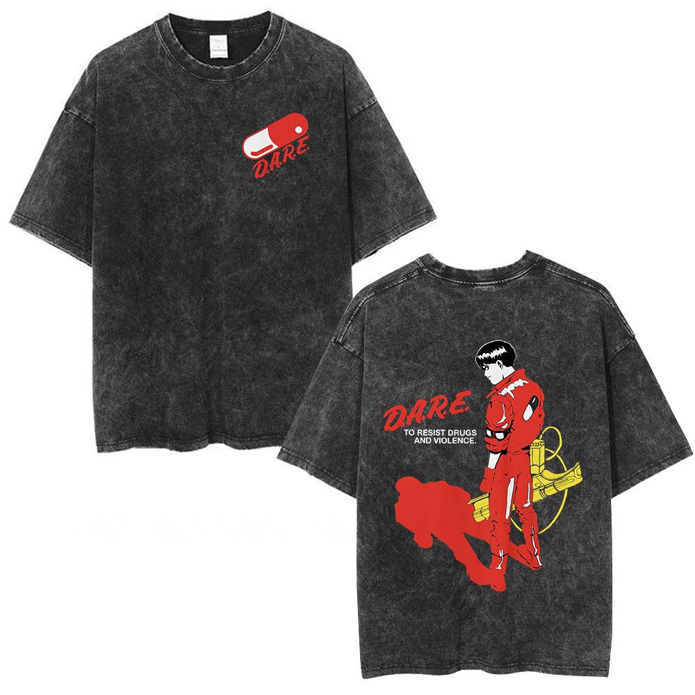 Anime Akira Vintage Washed T Shirts 90s Japanese Manga Shotaro Kaneda Tshirt Men Women Clothing Oversized Tshirts Streetwear