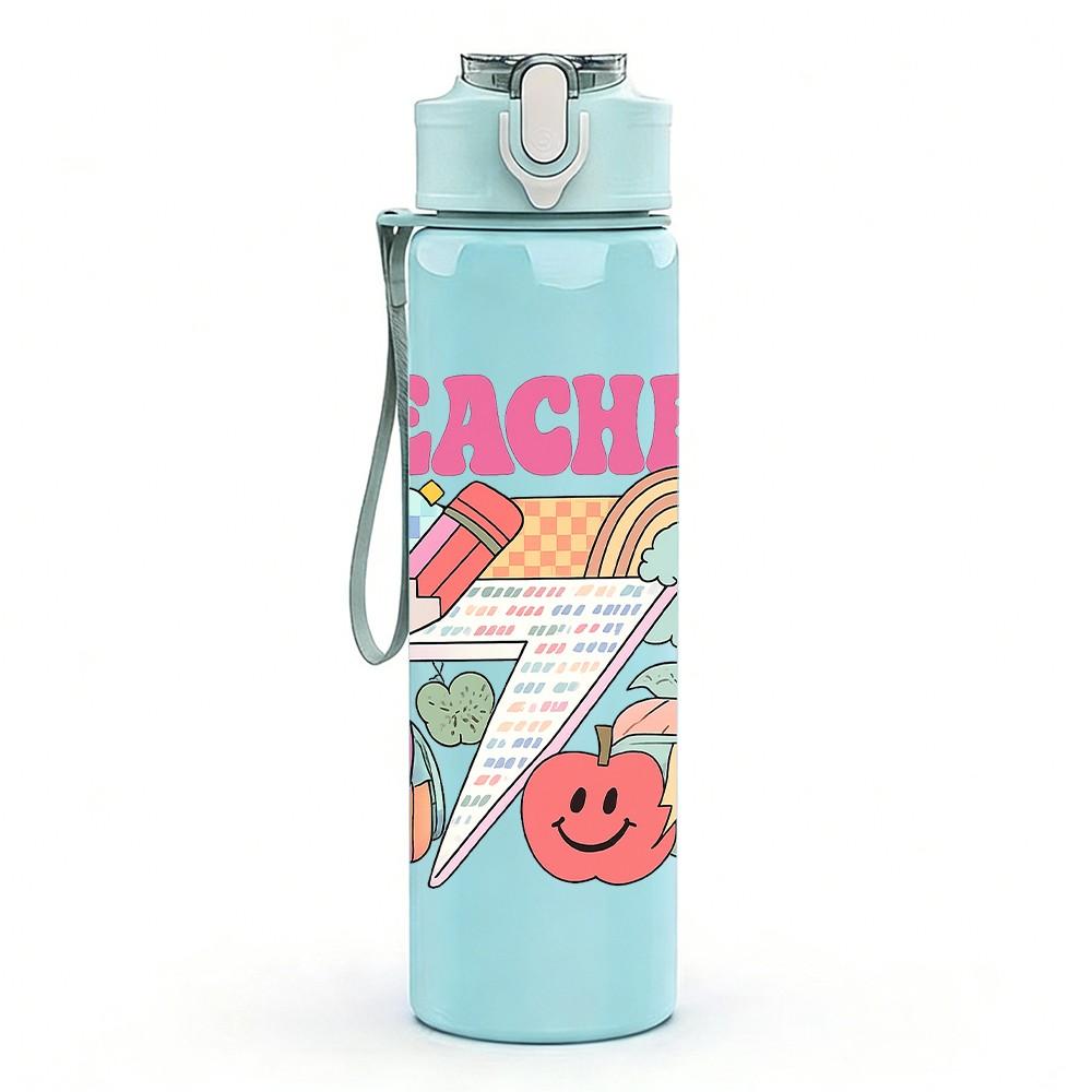 1PC Teacher School Supply Art 750ml Color Plastic Sports Water Bottle Leakproof Flip Straw Lid Suitable for Sports Office Home Use