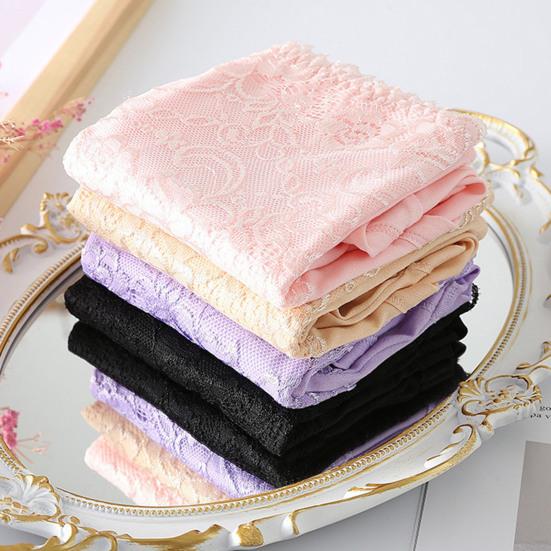 Women Briefs High Elasticity Breathable Soft Panties High Waist Solid Color Embroidery Lace Splicing Plus Size Underwear