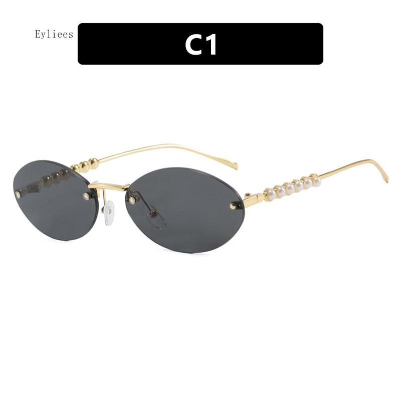Новые безободковые овальные женские солнцезащитные очки Великолепные жемчужные солнцезащитные очки Европейский и американский трендовый хай-энд