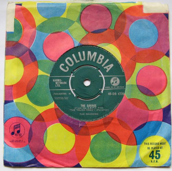 7inch Record SHADOWS - The Savage 45DB4726 Columbia 1961 UK Rock Used