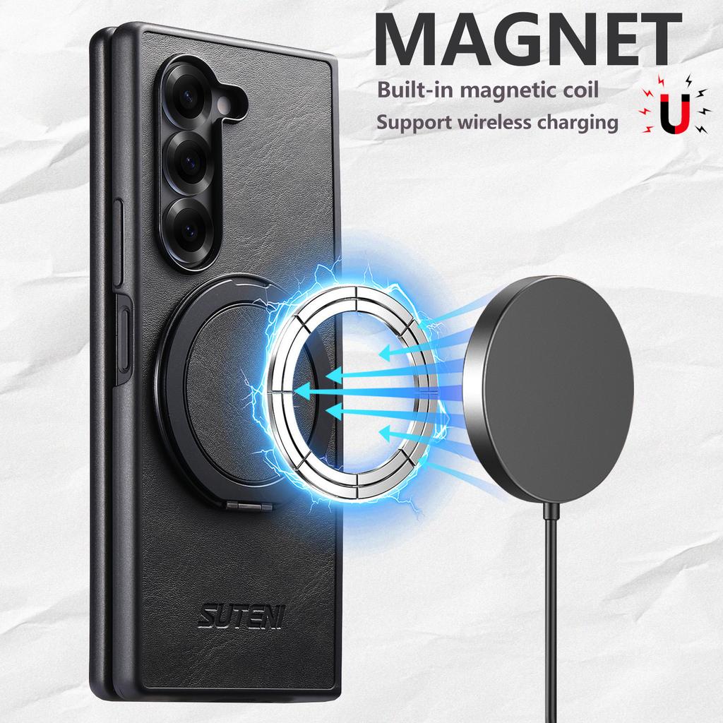 SUTENI G3 For Samsung Galaxy Z Fold7 5G Magnetic Case Waxy Texture Rotating Kickstand Leather Phone Back Cover
