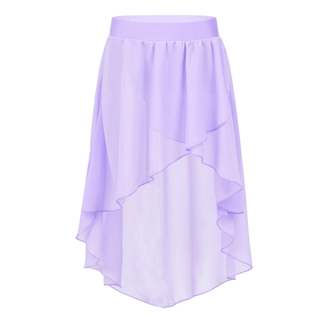 Baby Girls High-Low Elastic Waistband Chiffon Skirt for Ballet Jazz Dance Studio Practice Performance