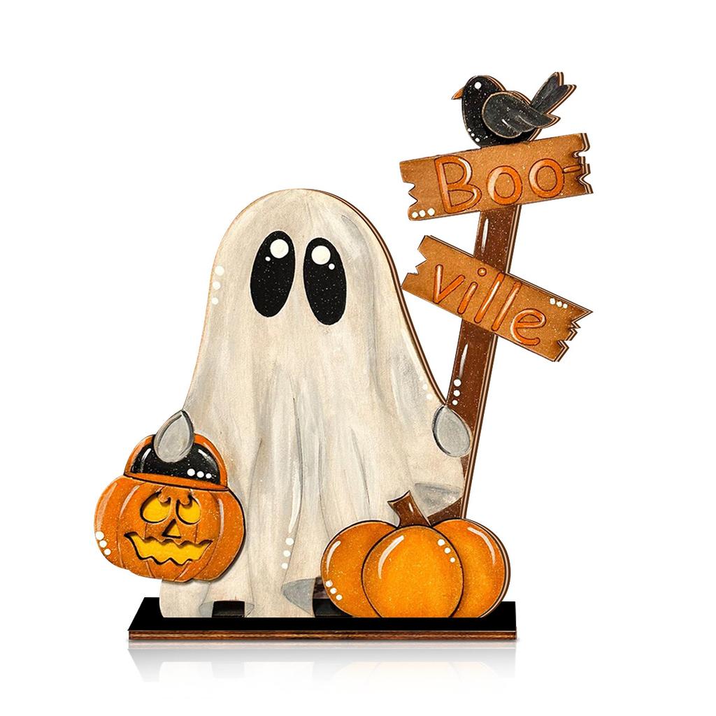 Halloween Party Halloween Wooden Decor Ghost Pumpkin Boo - Ville Tabletop Ornament Spooky Festive Home Decoration Figurine