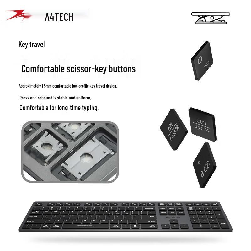 Беспроводная Bluetooth тихая клавиатура с ножничными клавишами A4Tech FBX50C