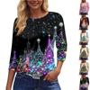 Women's Fashion Casual Round Neck 3/4 Sleeve Loose  Printed T-Shirt Ladies Top
