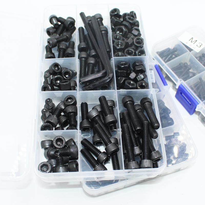 Hex Socket Head Cap Screws Nut M2 M3 M4 M5 M6 Grade 12.9 Machine Screw Alloy Steel Black Bolt Nut Hexagon Socket Bolt Nut Kit