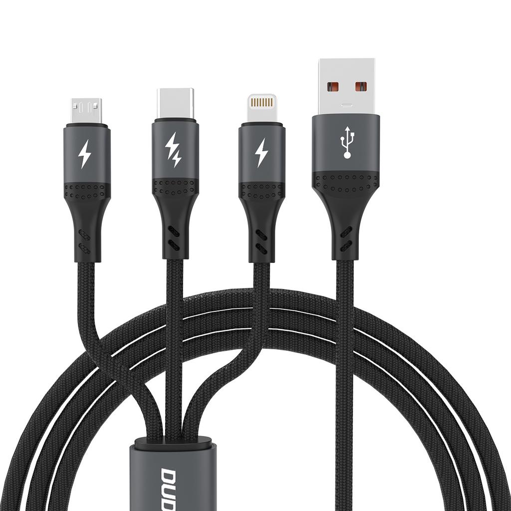 3in1 Cable 60W USB-A - MicroUSB USB-C iPhone Lightning 1.2m - black