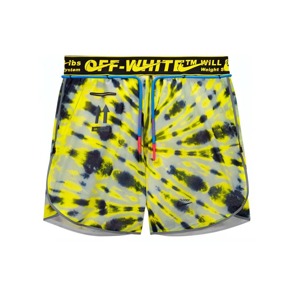 Nike X OFF-WHITE Tie Dye Casual Sport Drawstring Shorts Women Bottoms Fluorescent-Yellow CK4809-702