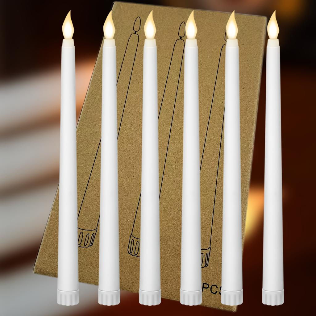 6pack LED Flameless Taper Candles Battery Operated Fake Flickering Candlesticks Electric Long Candles for Wedding Home Decor