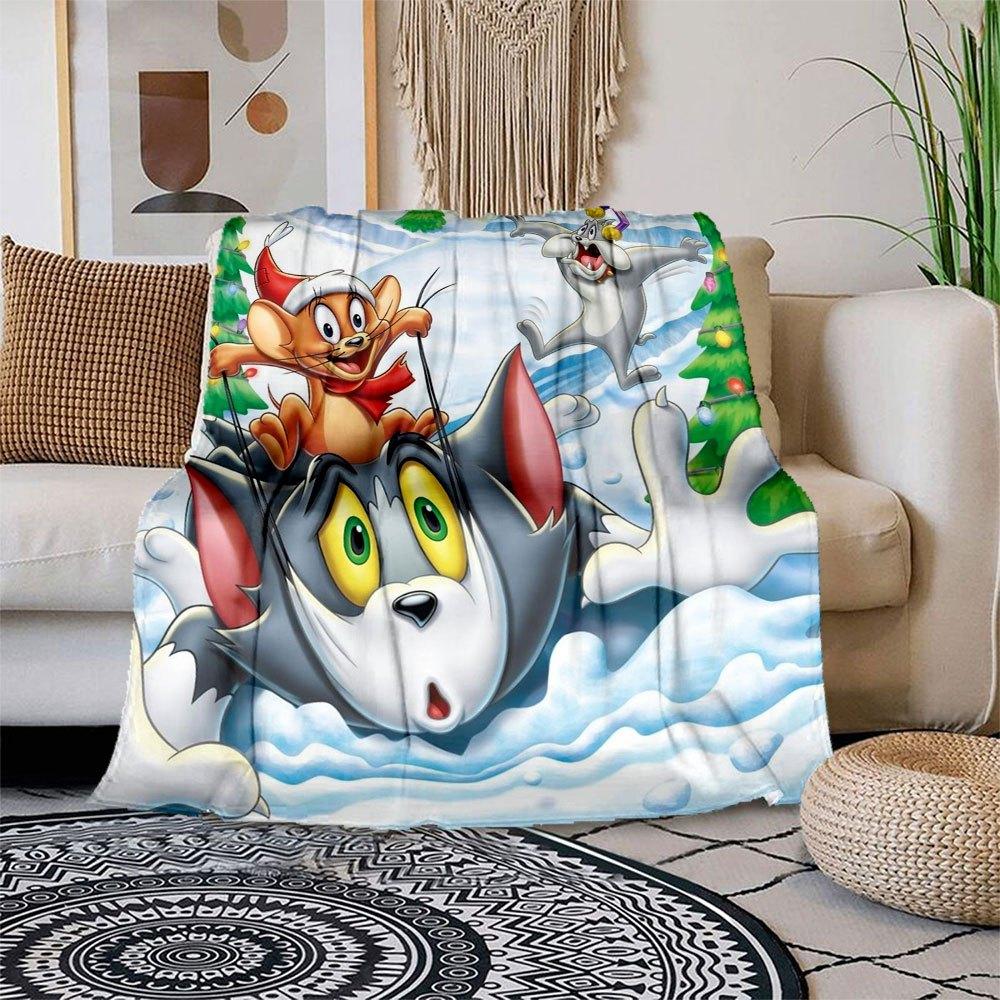 Tom & Jerry Christmas Holiday Poster PrintBlanket Flannel Throw Blanket for Sofa, Bed, Travel, Camping, Office