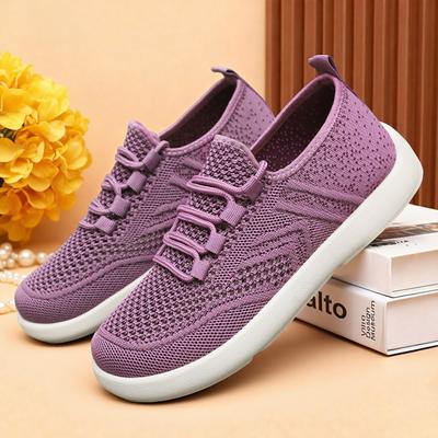 Обувь Женская новая повседневная обувь из летучего трикотажа Легкая и дышащая одинарная обувь Мягкая подошва Удобные и простые сетчатые туфли на шнуровке