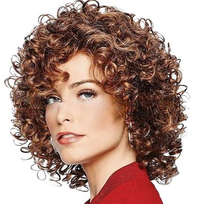 Женская смешанная цветная косая челка на короткие вьющиеся волосы