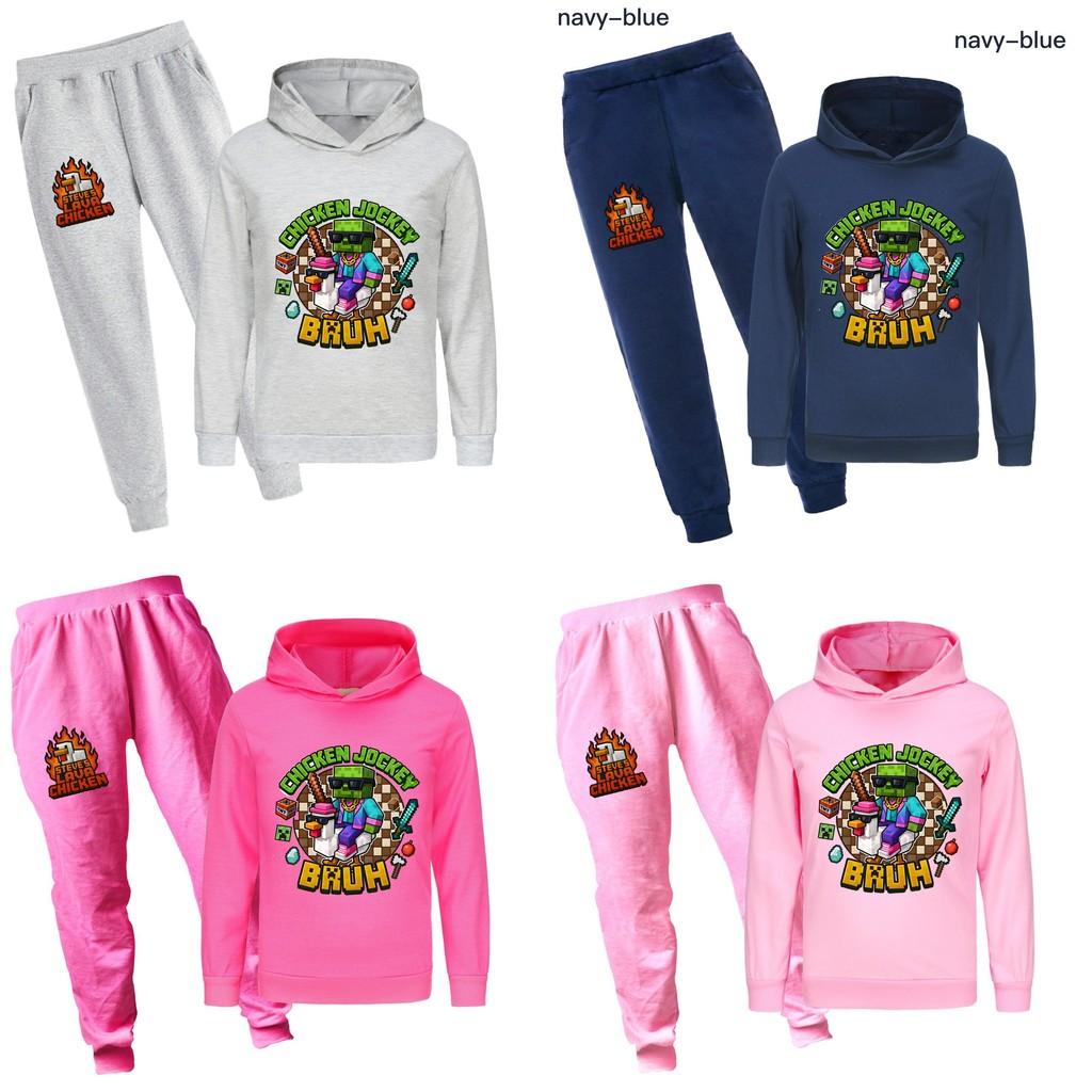Minecraft Chicken Jockey Childrens Cartoon Hoodie And Pants Set With Cotton Fabric For Casual Winter Wear