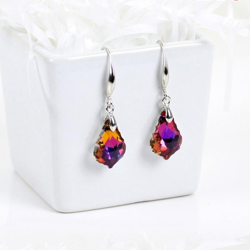 Women Boho Earrings Rainbow Water Drop Zircon Stone Earrings Long Dangle Earrings Colorful