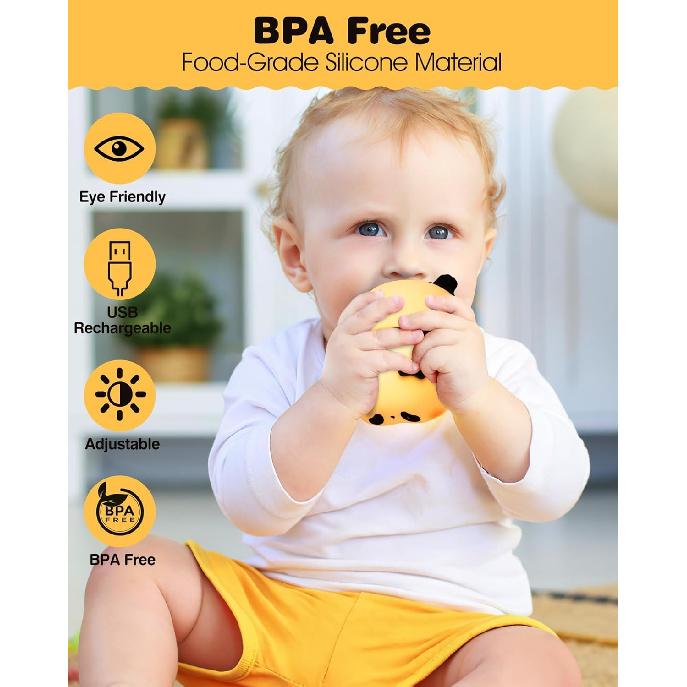 Ночник Recolte Panda для детей - 3 уровня яркости, перезаряжаемая светодиодная силиконовая лампа | Мягкий ночник с таймером | Безопасный ночник для ребенка