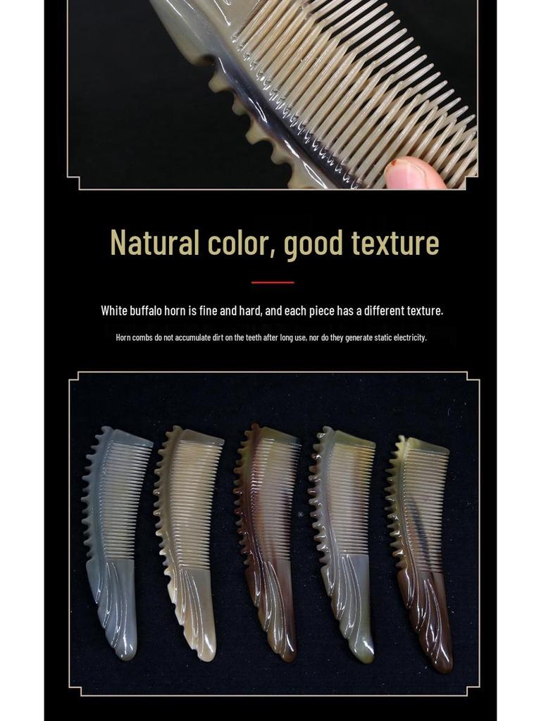 Утолщенная Премиальная Резная Белая Буйволиная Роговая Расческа - Доступны Различные Стилі