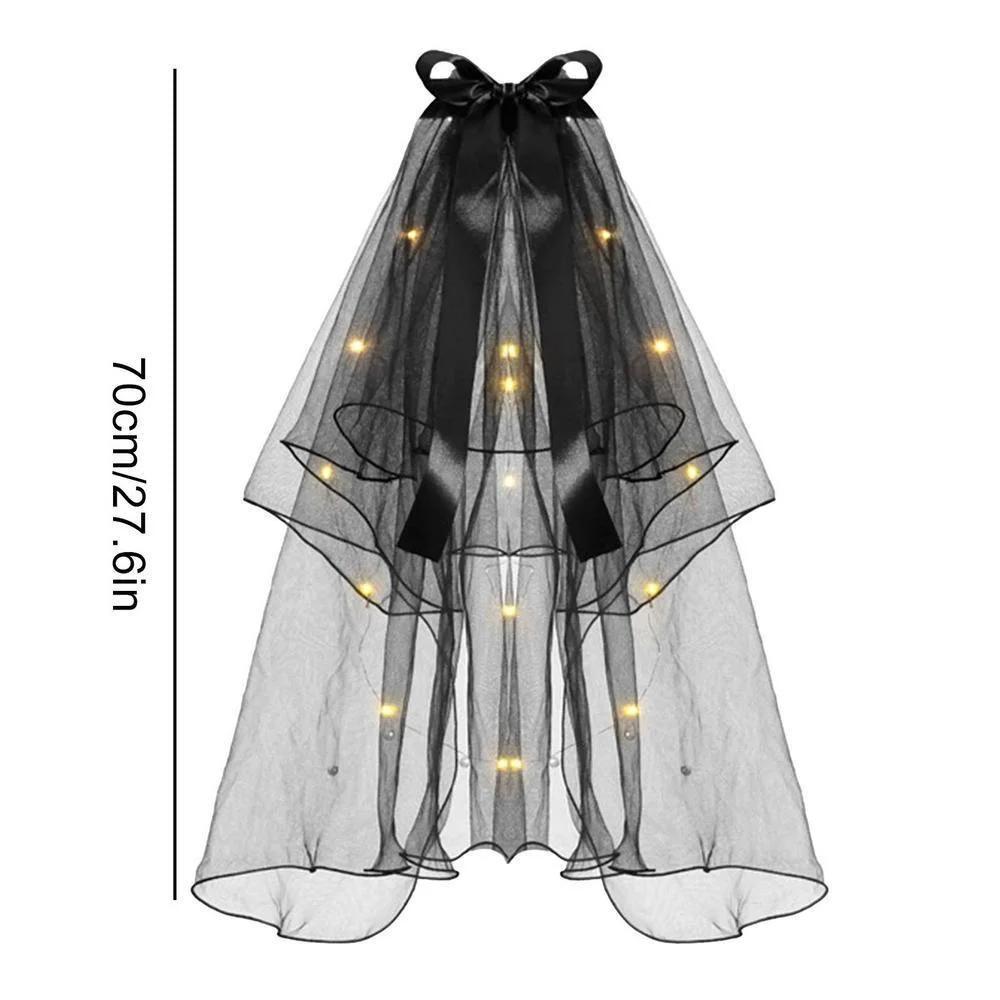 2 Tier Veils for Brides Womens Layered Black Tulle Short Wedding Veil Veil with Bow Wedding Halloween Cosplay Party