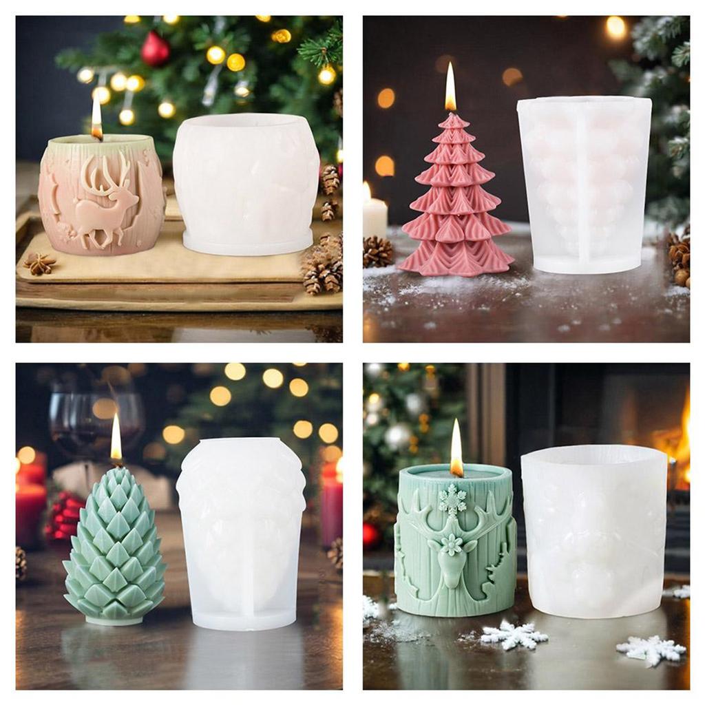 New Christmas Tree Carving Pattern Cylindrical Candle 3D Silicone Mold Snowflake Cylindrical Elk Candle Mold