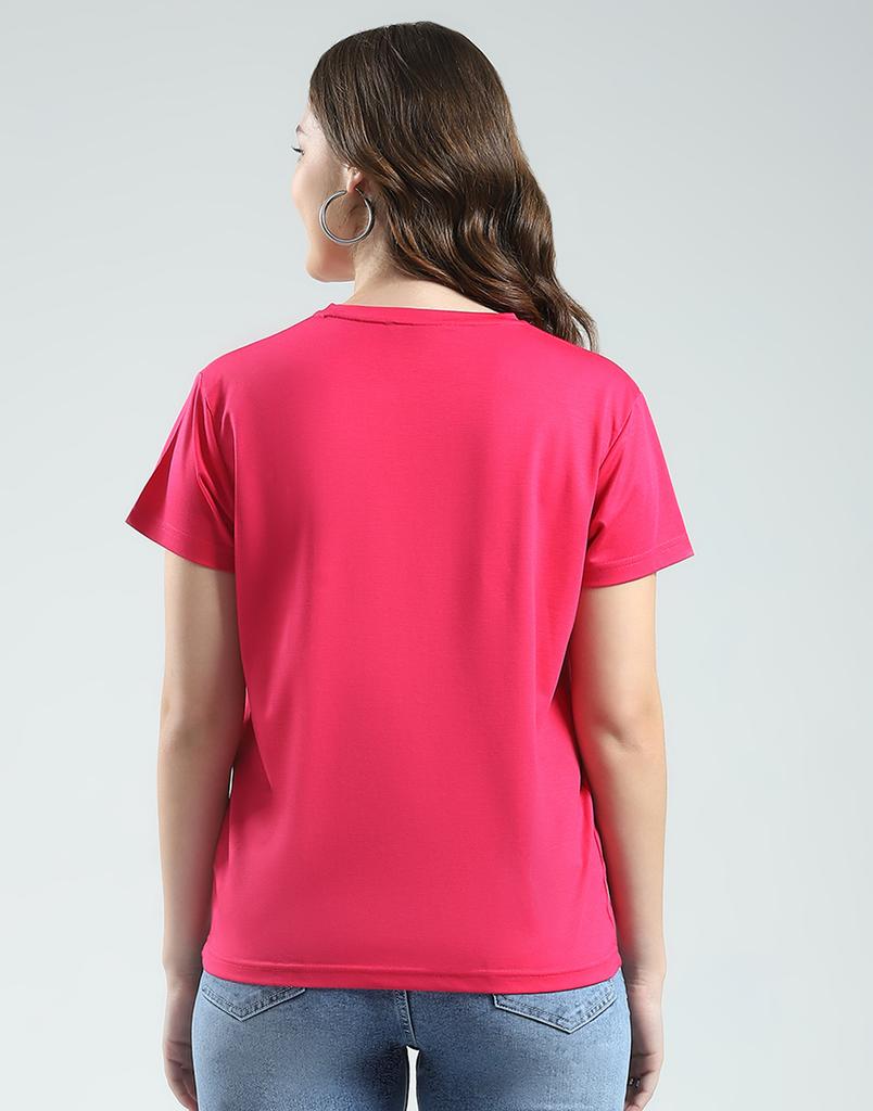 MONTE CARLO Women's Regular Fit Self Designed Half Sleeve Round Neck Top