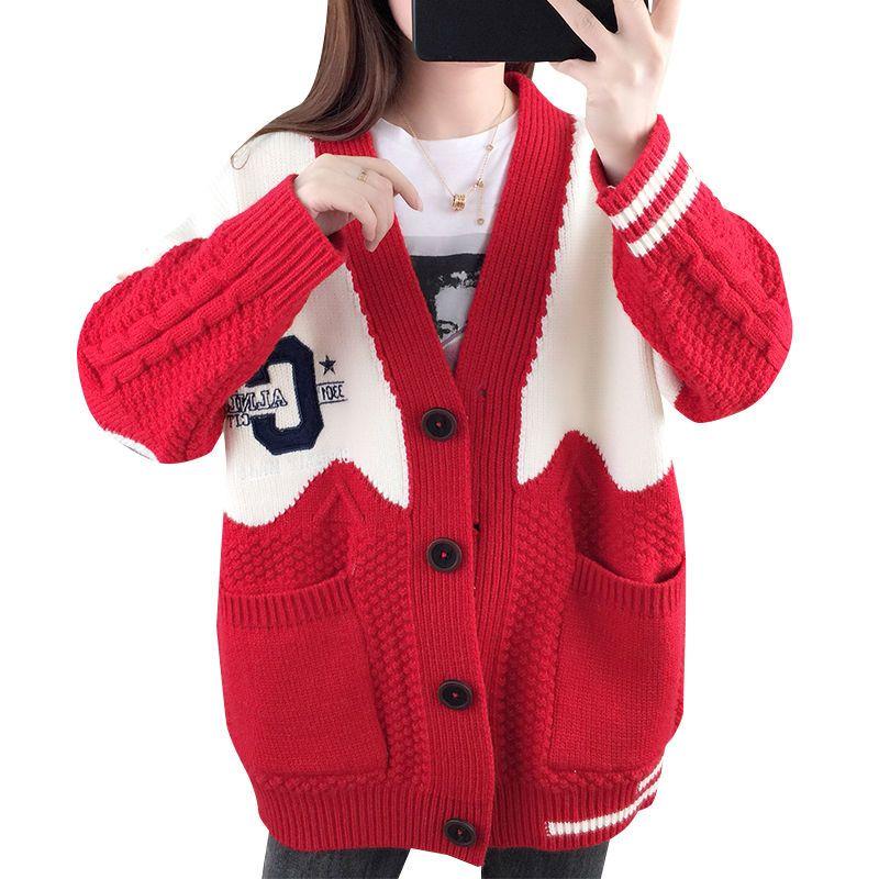 Fashion Spring Korean Version Loose Sweater Knitted Women Sweater Autumn Lazy Sweater Coat.