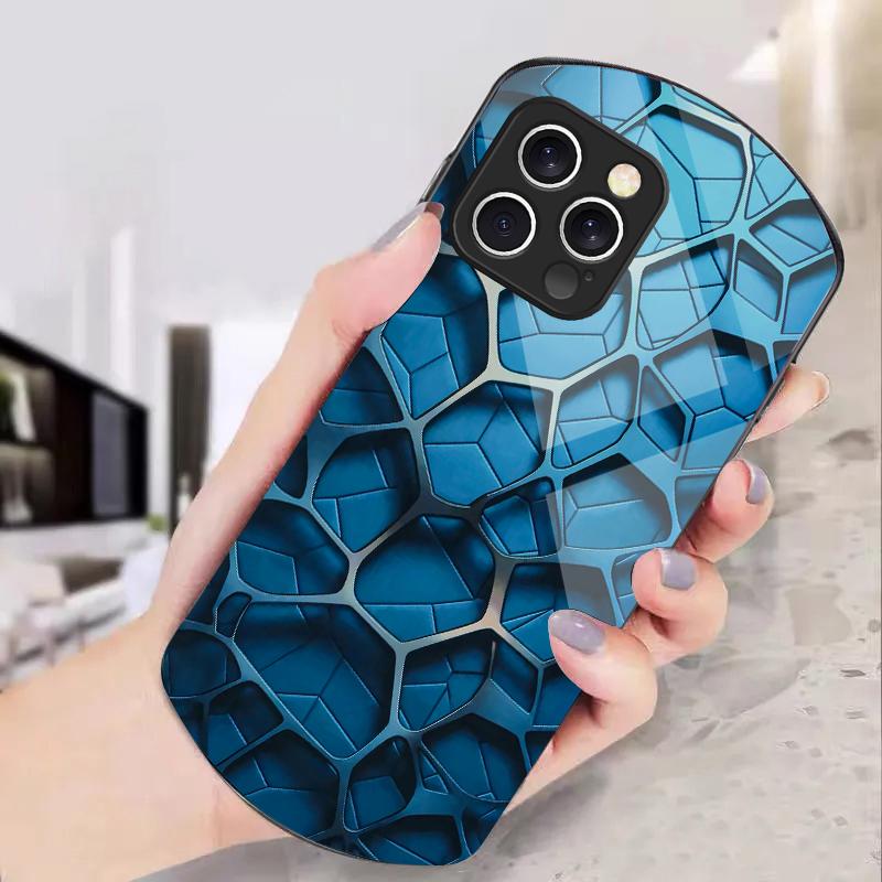 Крутой сотовый цвет для iPhone 11 12 13 14 15 16 Pro Max Plus Mini 7 8 Se 2020 X Xs Xr Эллиптический закаленный стеклянный чехол для телефона