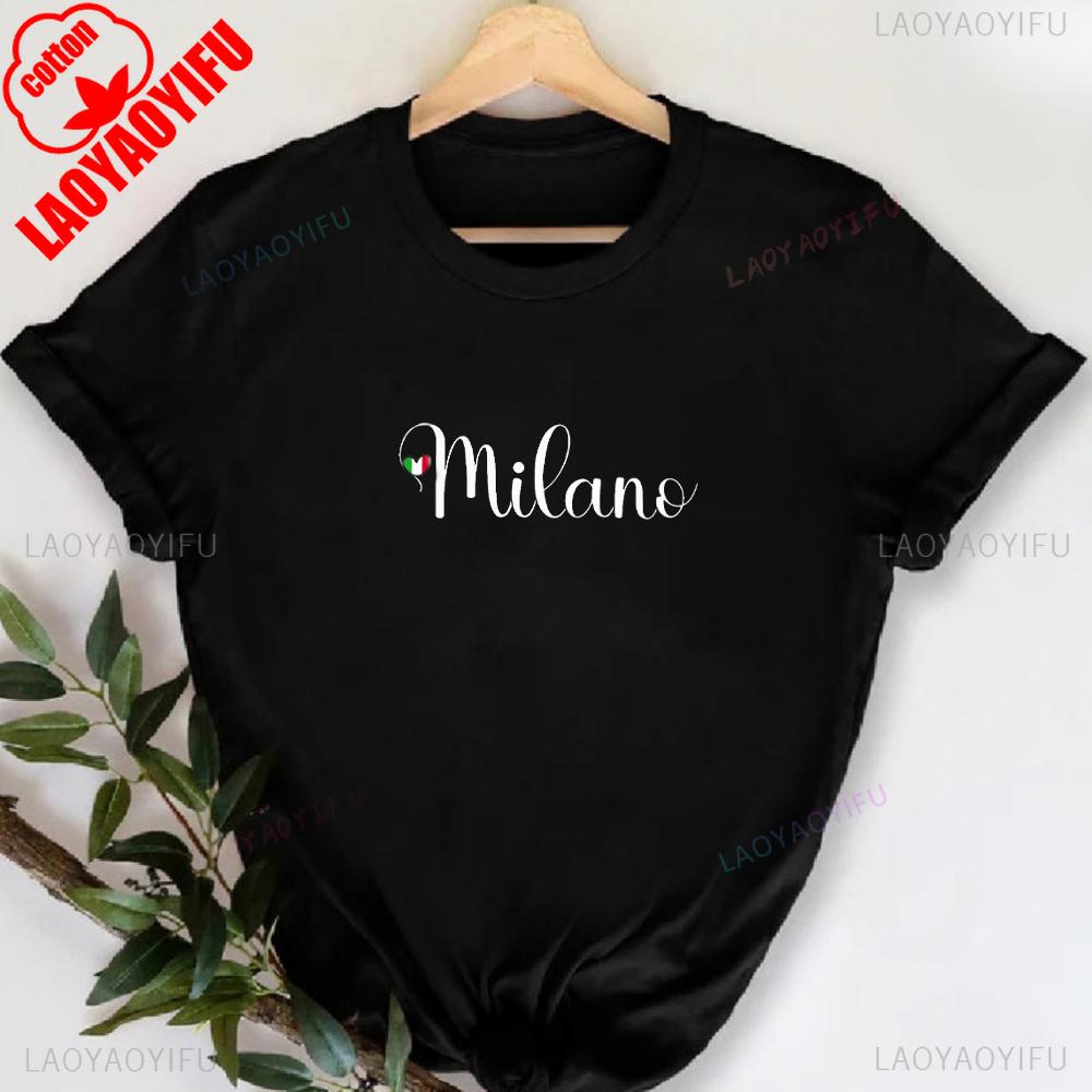 MILANO ITALY Футболка с принтом букв, с круглым вырезом, повседневная, с коротким рукавом, для весны и лета, женская одежда, День святого Валентина