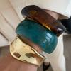 Ingemark 3 Styles Boho Irregular Chunky Resin Wide Bangles for Women Trendy Vintage Metal Spring Bracelets Party Daily Jewelry