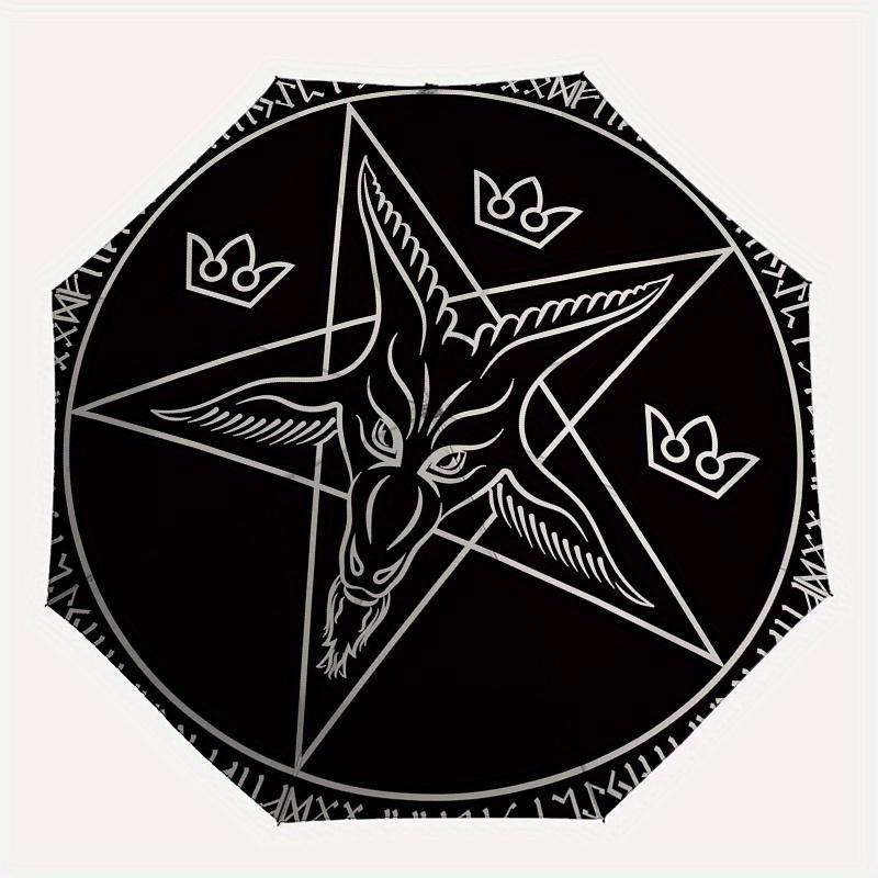Baphomet Pentagram T-Shirt, Occult Symbolic Clothing Umbrella, Cute Umbrella with Cute Design, Portable 3-Fold Compact Umbrella for Men & Women, Valen