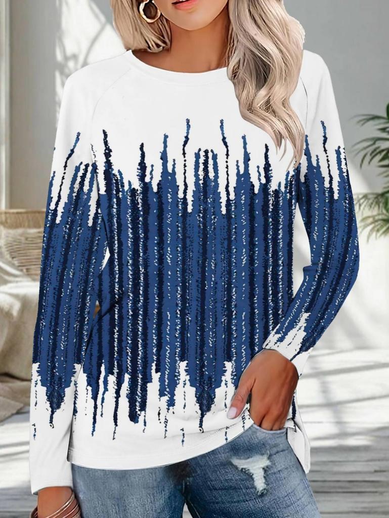 Women's T-Shirts Spring and Autumn Color Blocking Pattern Female Vintage Clothing 3D Print Tees Oversized T-Shirts Loose Tops