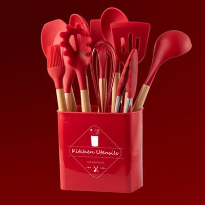 Высококачественный силиконовый набор кухонных принадлежностей с деревянной ручкой, лопаточка, ложка для супа, щетка, ковш, дуршлаг, антипригарная посуда, кухонные принадлежности