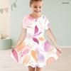 Girls Round Neck Short Sleeve Abstract Printed A Line Flared Dress