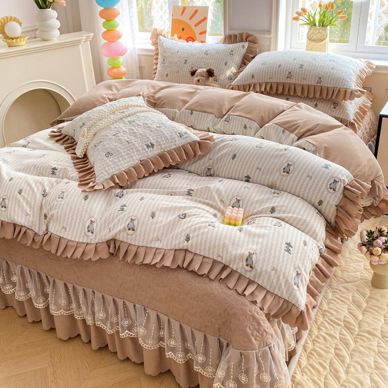 Комплект постельного белья класса А для матери и младенца, 4 предмета, утолщенные стеганые простыни, 3 предмета, комплект маленького жаккардового пододеяльника из бамбукового хлопка, осень, зима