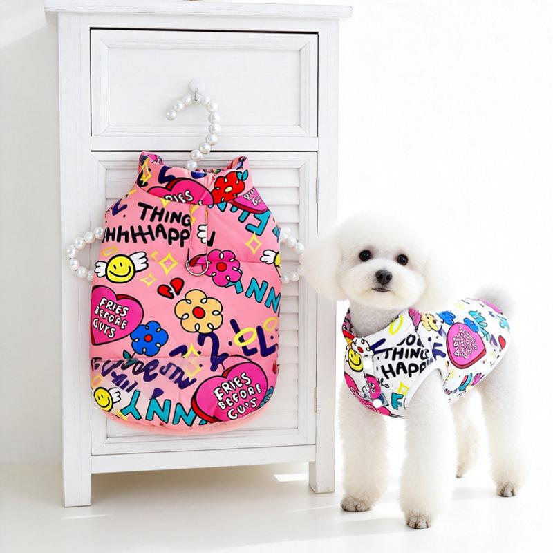Pet clothes dog autumn and winter clothes teddy than bear cat thickened warm cotton-padded clothes winter colorful cotton vest vest vest