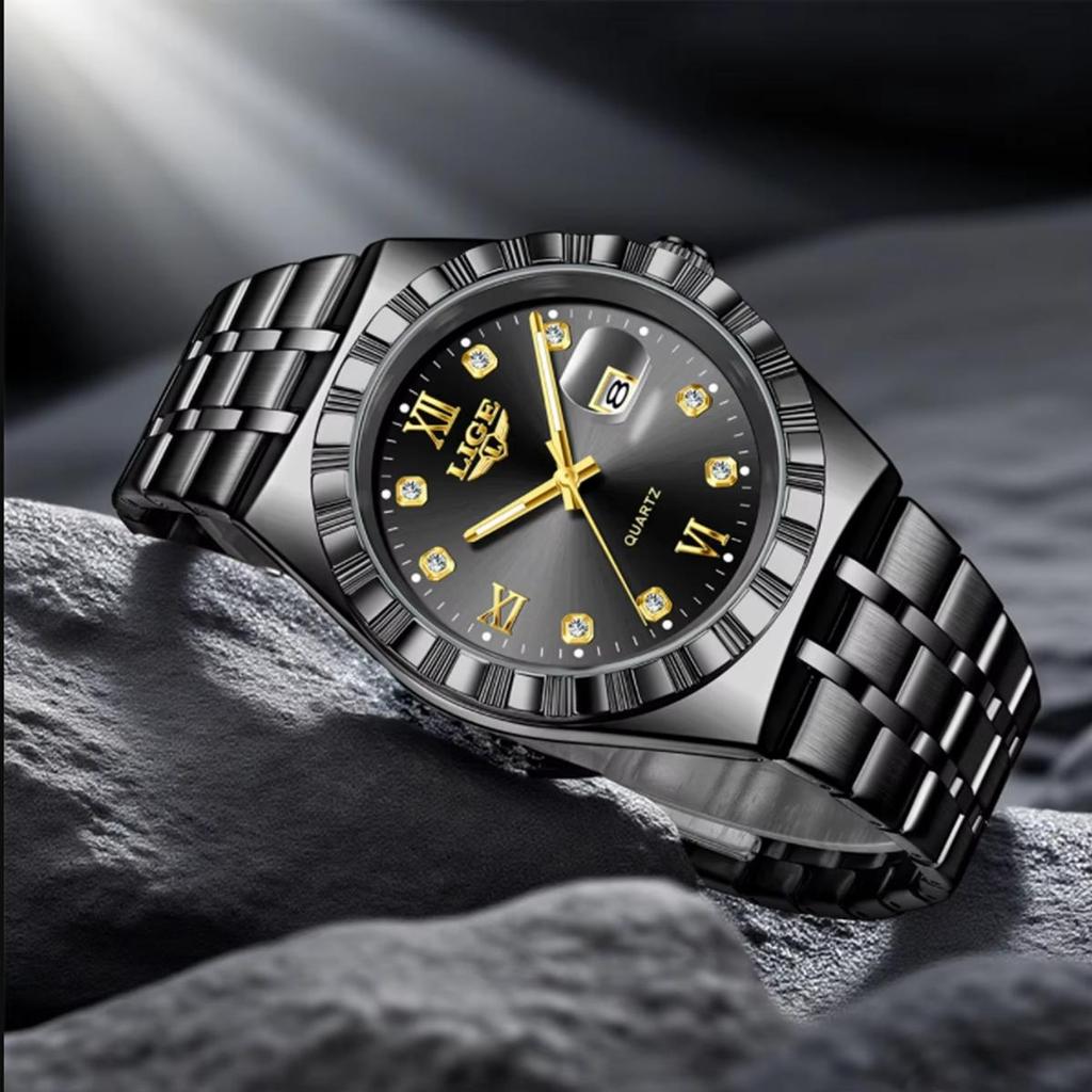 Мужские Модные Деловые Часы Мужские Спортивные Черные из Нержавеющей Стали Роскошные Светящиеся Водонепроницаемые Мужские Кварцевые Часы