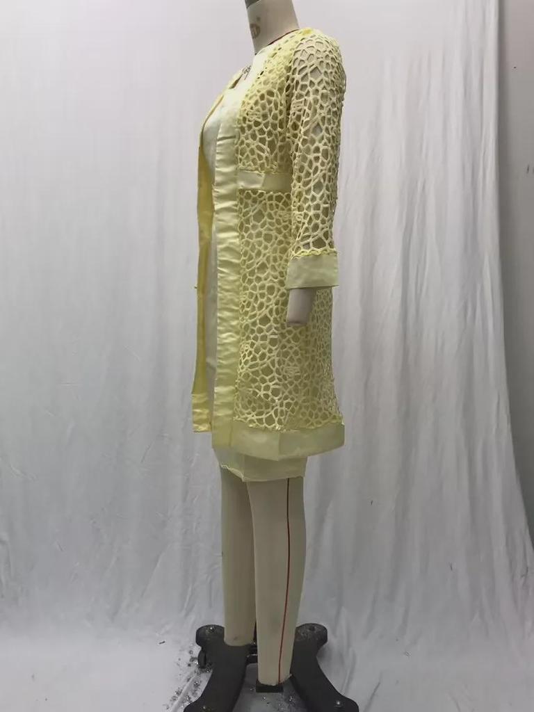 Женский комплект из цветного кружевного кардигана и платья 2025 года - включает два пальто