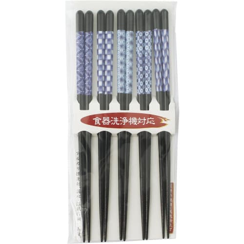 Ishida Japanese-Made Chopsticks, Set of 5, Indigo Finish, Dishwasher Safe, Natural Wood, 23cm