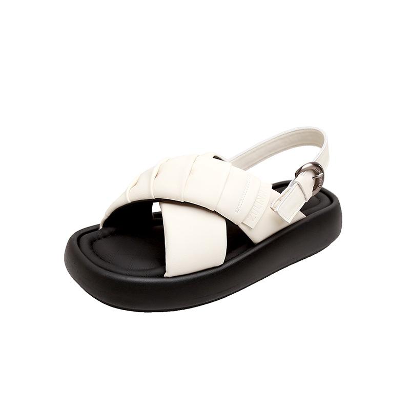 Платформенные серебристые сандалии женские летние новая мода универсальные повседневные крест-накрест с пляжными сандалиями