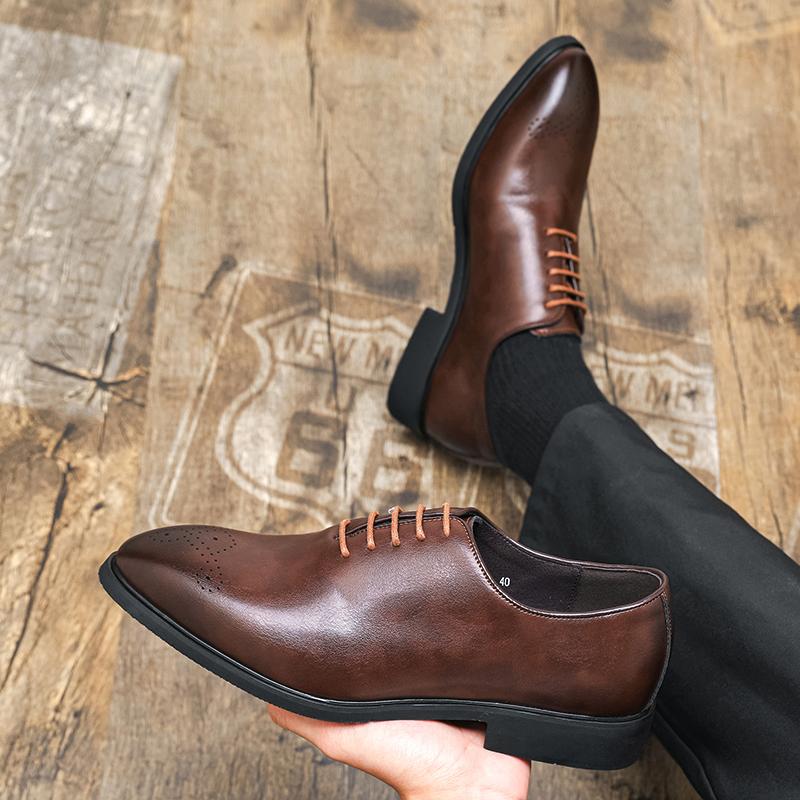 Мода 2025 Бренд Мода Заостренные Деловые Повседневные Кожаные Туфли Высокое Качество Мужские Удобные Мягкая Кожа Шнуровка Резьба Низкие Туфли