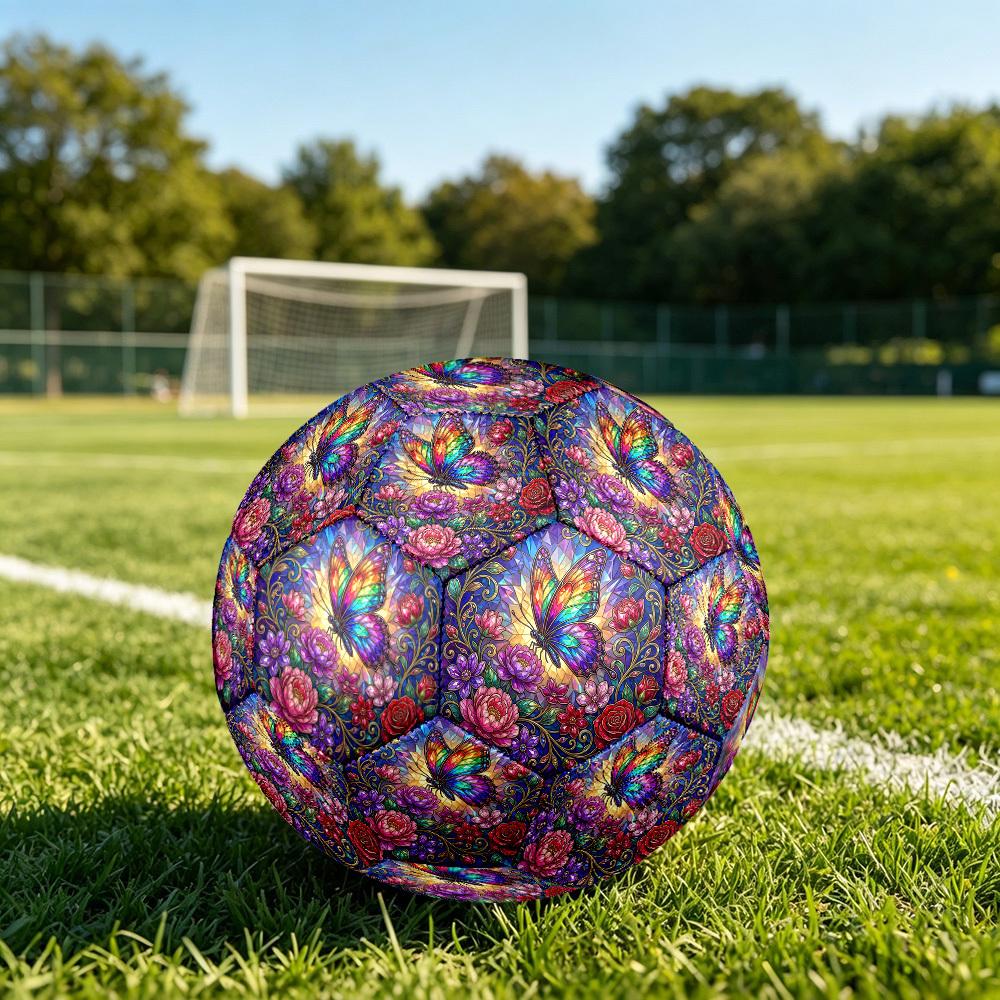1pc Glass Butterfly Theme Soccer Ball Football, Size 5, Lightweight PVC, Outdoor Training Soccer Ball,Sports Gift t61439