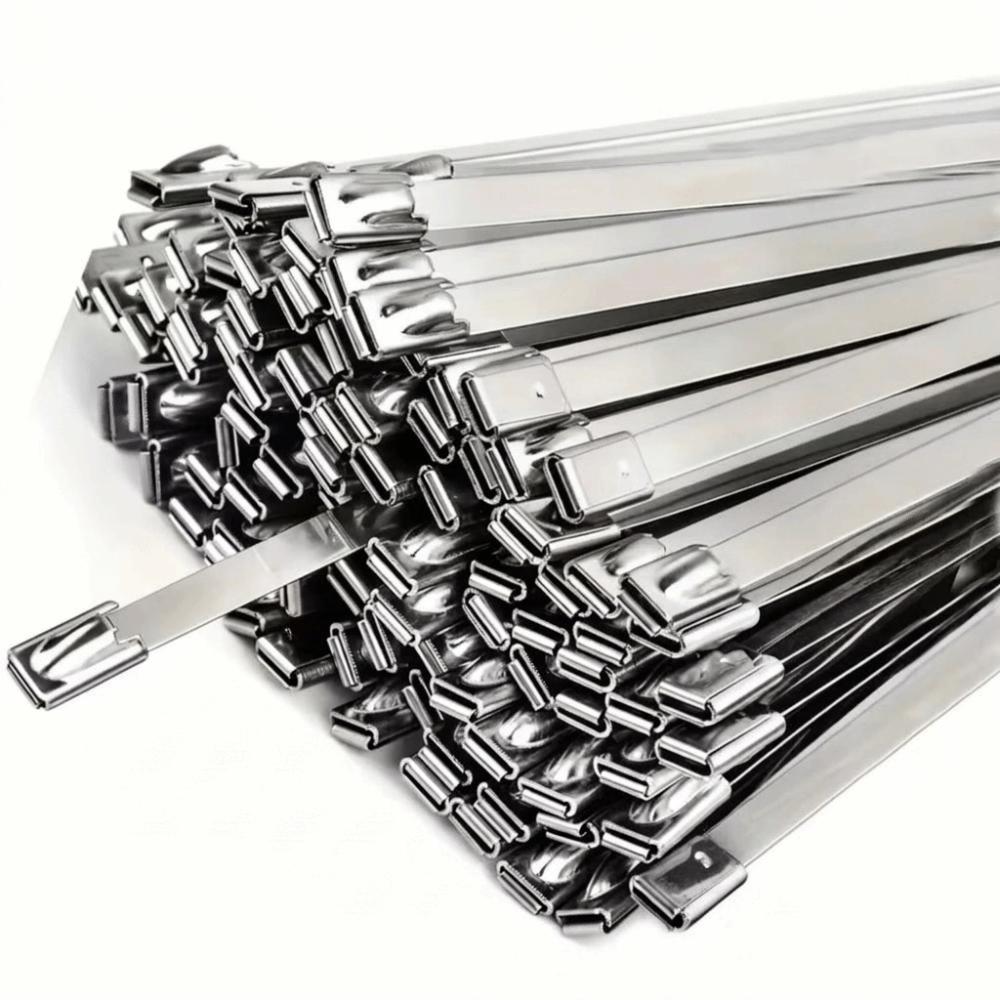 100PCS Stainless Steel Cable Tie Straps Heavy Duty Self-Locking Zip Ties Corrosion Resistant Rustproof Fastening Strap