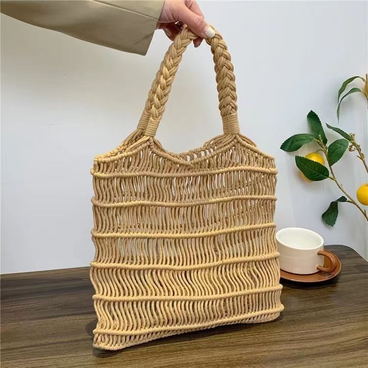 Соломенная плетеная женская сумка из хлопка, ручной работы, для отпуска - Ленивая летняя ажурная пляжная сумка, универсальная сумка под мышкой