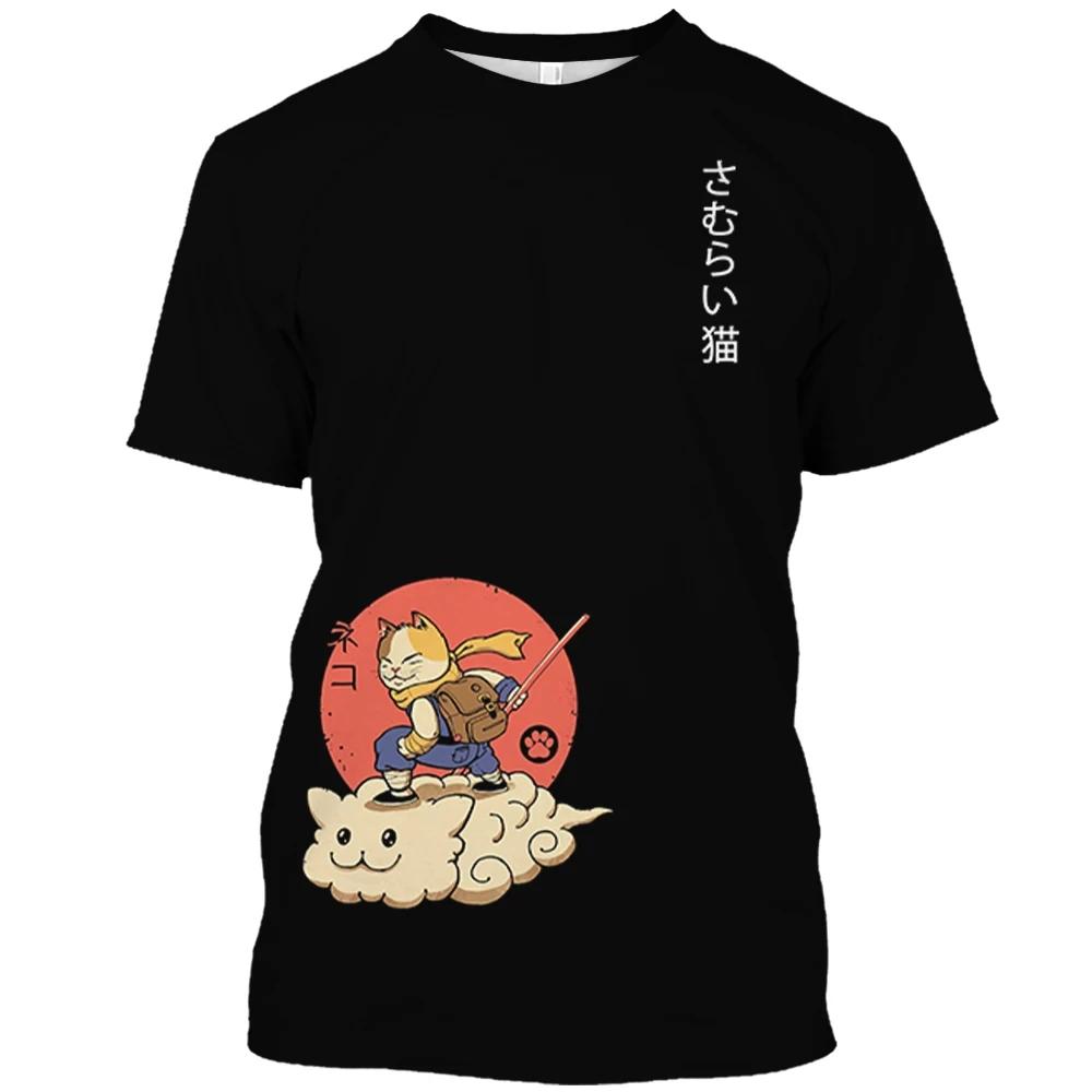 Мужская футболка с принтом животного и кота в стиле Харадзюку, милые свободные топы с короткими рукавами, модные простые футболки, одежда больших размеров для мужчин и женщин, одежда унисекс