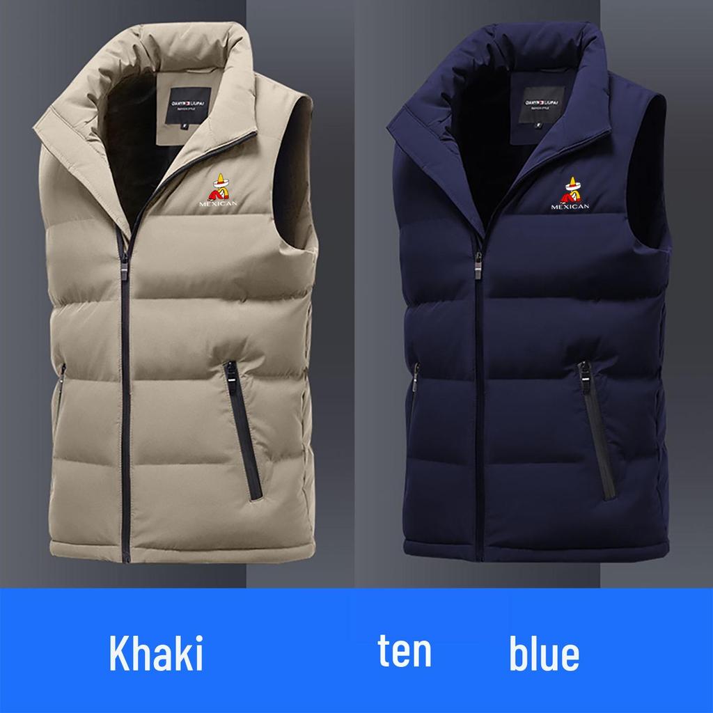 Мужской осенне-зимний пуховый жилет со стойкой – без рукавов, плотный и теплый